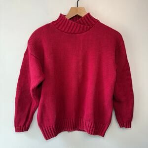 Vintage Westport Ltd. Women's Mock Neck Cable Knit Sweater Red Size Small